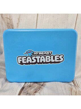 Mr. Beast Feastables Blue Plastic Lunch Box Handle Removable Tray Snap Tight Lid
